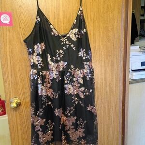 Women's SHEIN Black Tulle Dress with Rose-Gold Floral Sequins